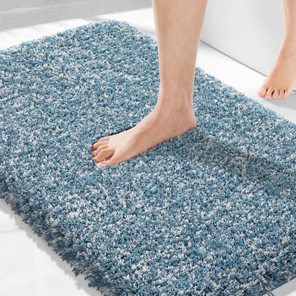 Yimobra Bathroom Rugs Non Slip Washable, Ultra Soft and Water Absorbent Bath Mats, Fluffy Shower Mat Outside, Plush Matts for Bathroom Floor/Sink, 24X17, Home Decor Accessories, Light Gray and White