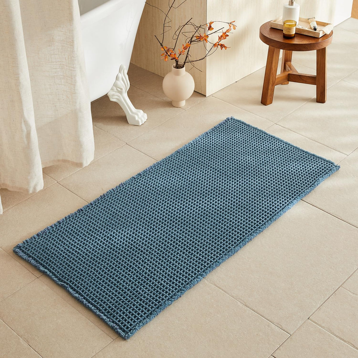 TYUU Waffle Bath Mat, Boho Bathroom Rugs Non Slip Washable, 30x20 Khaki