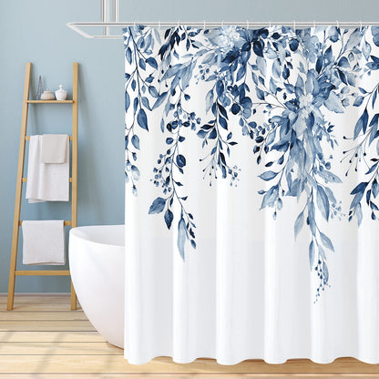 Gibelle Grey Eucalyptus Shower Curtain, Watercolor Floral Print, 72x72