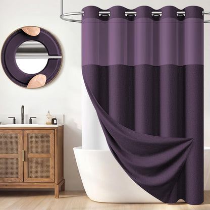BTTN Cream Ringless Linen Textured Shower Curtain with Snap in Liner, 72x75
