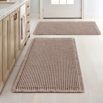 MIULEE Set of 2 Waffle Bathroom Rugs Boho Bath Mat Brown 18x30 Inch