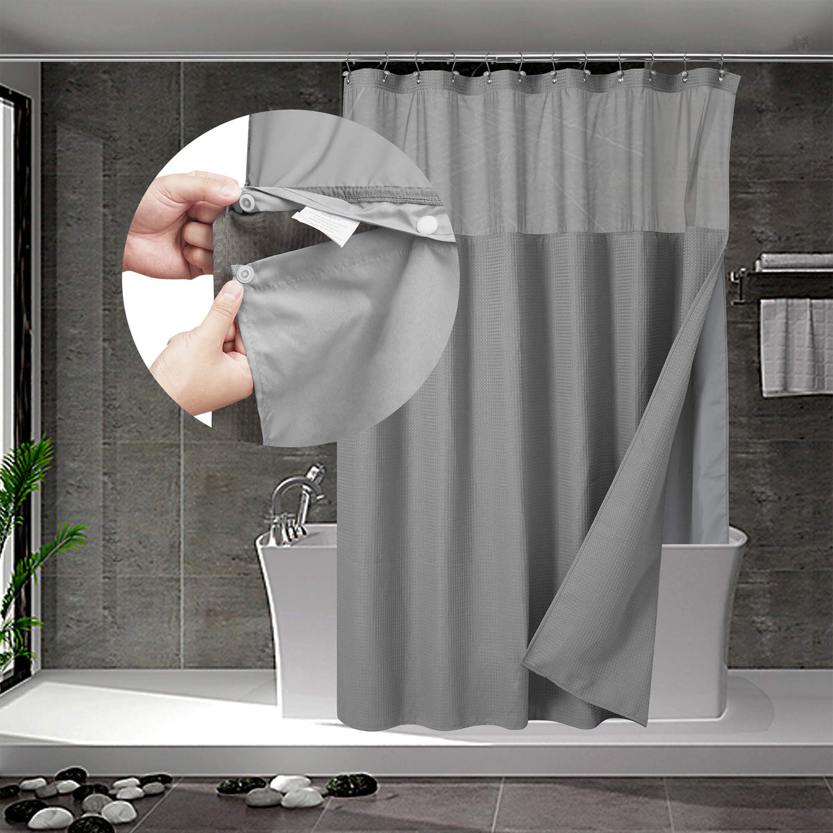 N&Y HOME Waffle Weave Shower Curtain with Snap-in Liner Set White, 71x72