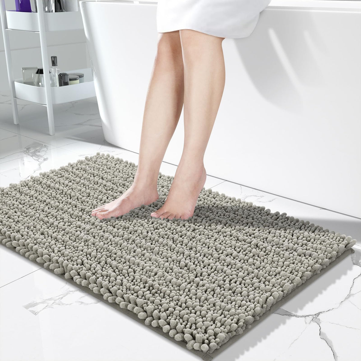 Yimobra Bathroom Rugs Non-Slip Washable – Extra Soft & Absorbent Chenille Bath Mat, Quick-Dry Plush Shaggy Floor & Vanity Bath Rugs for Tub & Shower, Modern Home Decor Accessories, 24 x 17, Grey