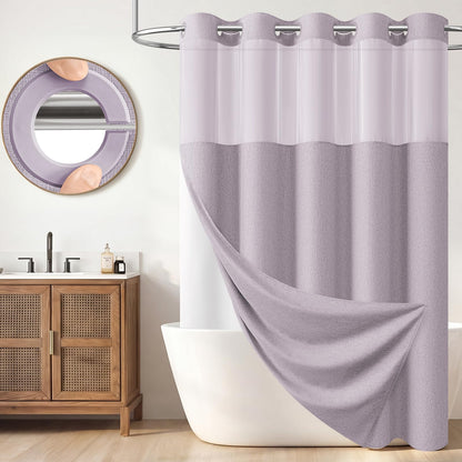 BTTN Cream Ringless Linen Textured Shower Curtain with Snap in Liner, 72x75
