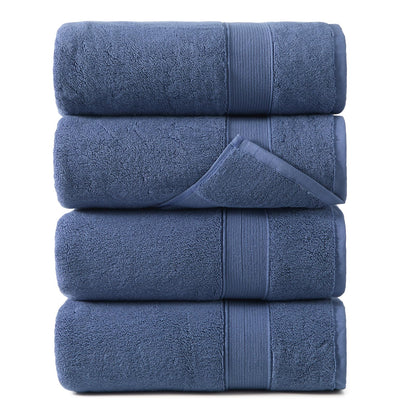 REDKISS 100% Luxury Cotton Bath Towels 4-Pack, Ultra-Thick, Plush, Soft & Highly Absorbent for Bathroom, Hotel, Spa and Home - 27" x 55"