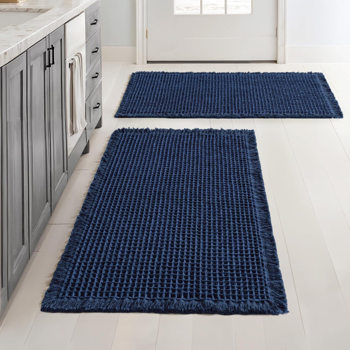 MIULEE Set of 2 Waffle Bathroom Rugs Boho Bath Mat Brown 18x30 Inch