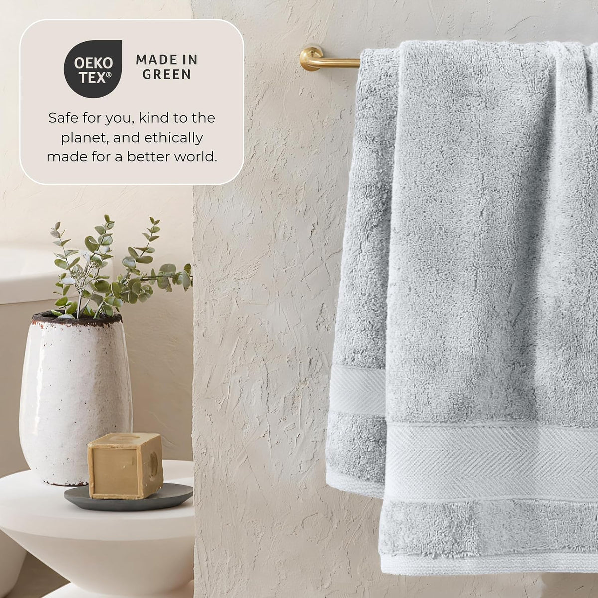 Viscose from Bamboo Bath Towels Set of 6 - Extra Plush 700 GSM Quick Dry Cotton Blend for Luxury Bathroom Comfort - Super Soft, Large, Absorbent - Mist