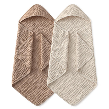 Yoofoss Hooded Baby Bath Towels 2 Pack 100% Muslin Organic Cotton with Hood