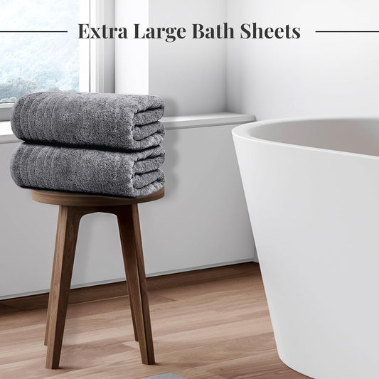 Tens Towels 2 Piece Extra Large Bath Sheets 35 x 70 Inches, Dark Grey