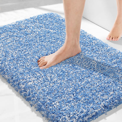 Yimobra Bathroom Rugs Non Slip Washable, Ultra Soft and Water Absorbent Bath Mats, Fluffy Shower Mat Outside, Plush Matts for Bathroom Floor/Sink, 24X17, Home Decor Accessories, Light Gray and White