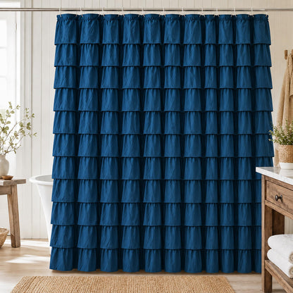 White Ruffle Shower Curtain for Bathroom,72 x 72 Inches, Farmhouse Style