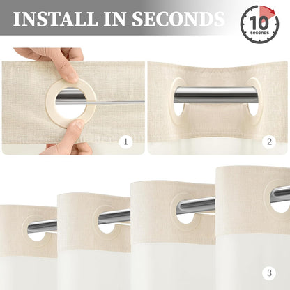 BTTN Cream Ringless Linen Textured Shower Curtain with Snap in Liner, 72x75