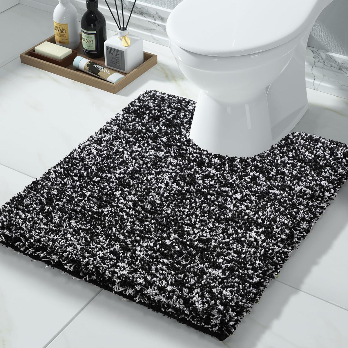 Yimobra Bathroom Rugs Non Slip Washable, Ultra Soft and Water Absorbent Bath Mats, Fluffy Shower Mat Outside, Plush Matts for Bathroom Floor/Sink, 24X17, Home Decor Accessories, Light Gray and White