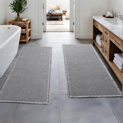 MIULEE Set of 2 Waffle Bathroom Rugs Boho Bath Mat Brown 18x30 Inch