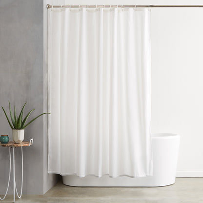 Amazon Basics Bathroom Shower Curtain, Water Repellent Fabric with Weighted Hem, Grommets & Hooks, Machine Washable, 72"x72", White