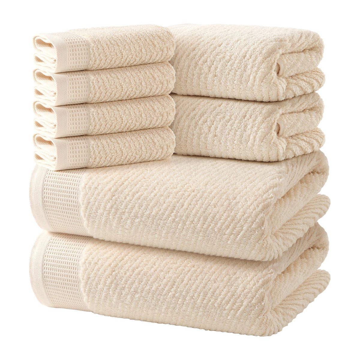 REDKISS Luxury Bath Towel Set of 8, 100% Cotton Bathroom Towels Set with 2 Bath Towels, 2 Hand Towels, 4 Washcloths, Ultra Soft Highly Absorbent Towels for Bathroom, Gym, Hotel, Spa, Brown