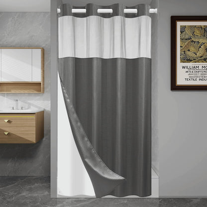 SORTTO Ringless Waffle Shower Curtain with Snap in Liner Set, 71x74, Grey