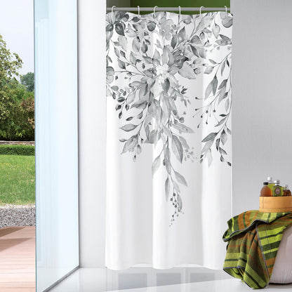 Gibelle Grey Eucalyptus Shower Curtain, Watercolor Floral Print, 72x72