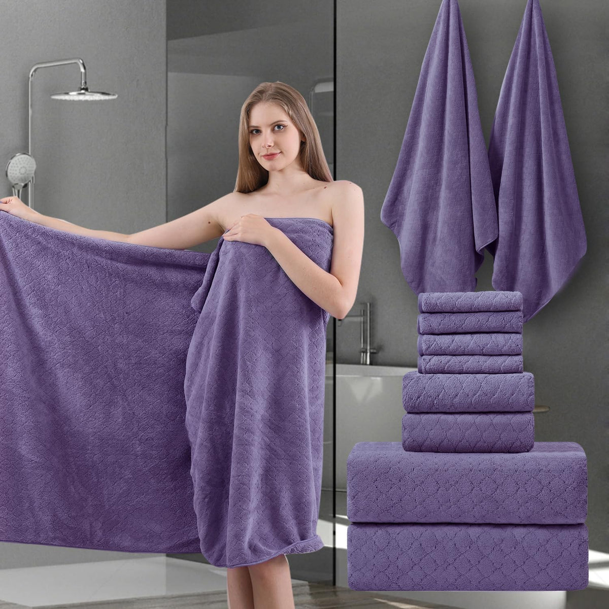 Ycosy 8-Piece Bath Towels Set,2 Oversized Bath Sheet,2 Hand Towels and 4 Washcloths - 600 GSM Soft Microfiber Highly Absorbent Quick Dry Shower Towel Collection for Bathroom Hotel and Spa,Mint Green