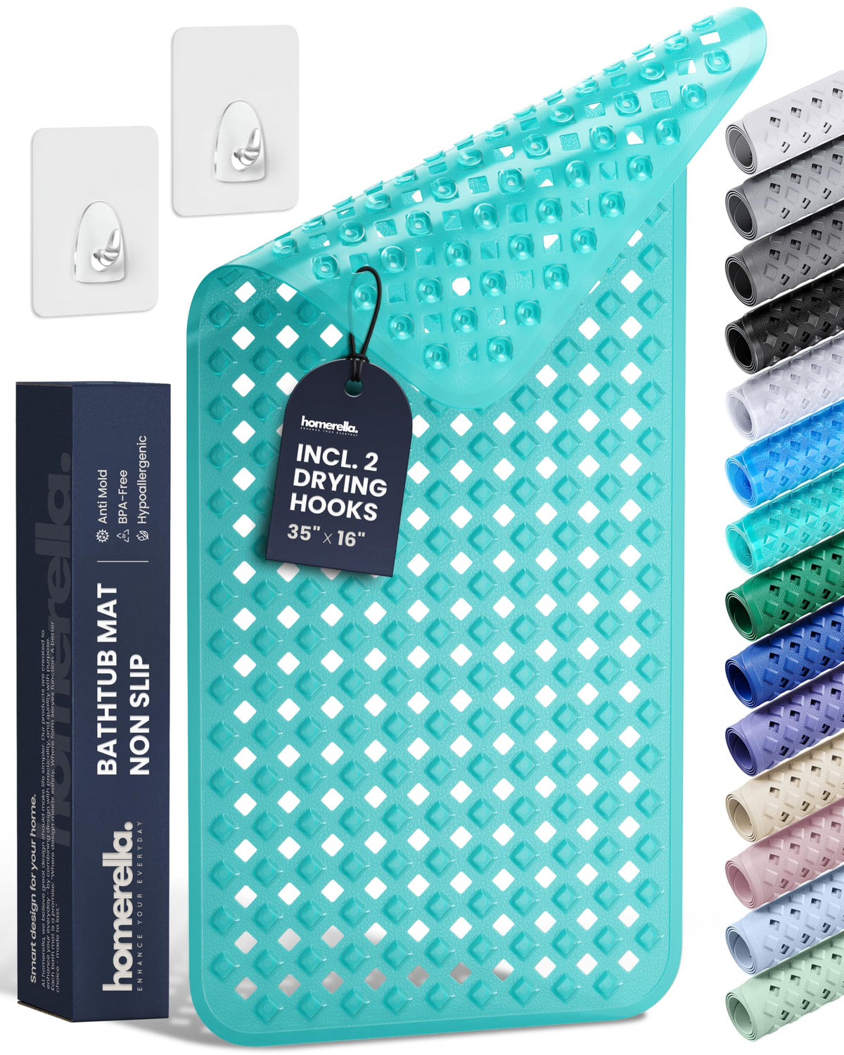 homerella Bathtub Mat Non Slip 35x16 Shower Mat Non Slip Anti Mold BPA Free