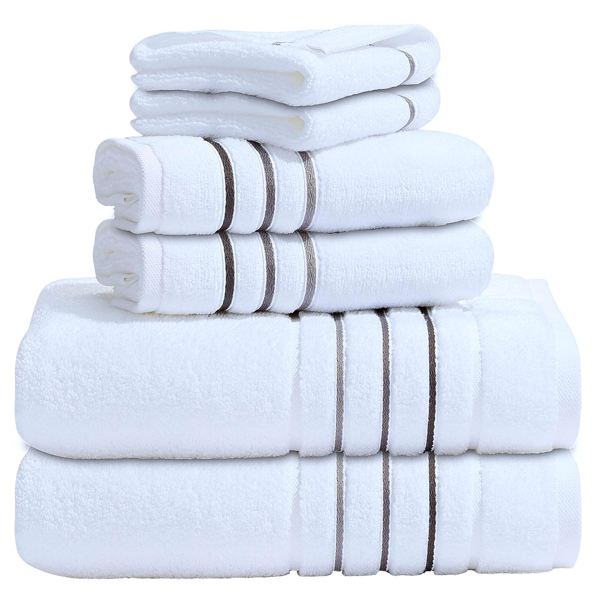 Bath Towels Set for Bathroom – Luxury 6-Piece Cotton Towels, Soft Absorbent & Quick Dry, 600 GSM Bath Towels for Bathroom, Hotel Spa Quality (White/Charcoal, 6- Bath Towel Set)