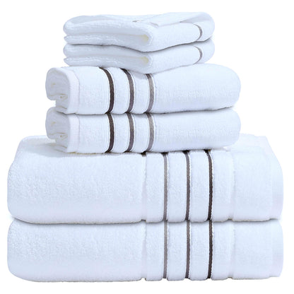 Bath Towels Set for Bathroom – Luxury 6-Piece Cotton Towels, Soft Absorbent & Quick Dry, 600 GSM Bath Towels for Bathroom, Hotel Spa Quality (White/Charcoal, 6- Bath Towel Set)