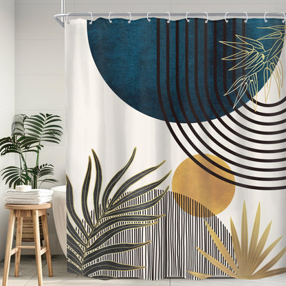 KOMLLEX Mid Century Green Boho Shower Curtain, Abstract Modern Shower Curtains for Bathroom, Plant Botanical Minimalist Leaf Arch Sun Fabric Liner Waterproof Polyester 12 Pack Hooks 60Wx72L Inches