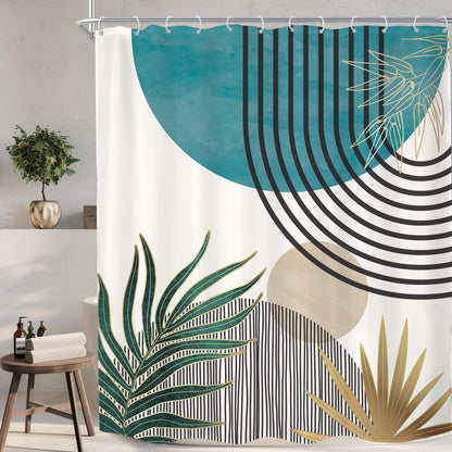 KOMLLEX Mid Century Green Boho Shower Curtain, Abstract Modern Shower Curtains for Bathroom, Plant Botanical Minimalist Leaf Arch Sun Fabric Liner Waterproof Polyester 12 Pack Hooks 60Wx72L Inches