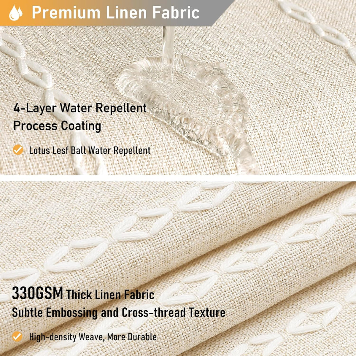 BTTN Cream Boho Farmhouse Linen Heavy Duty Shower Curtain Set, 72x72, Beige