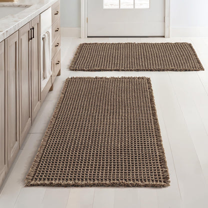 MIULEE Set of 2 Waffle Bathroom Rugs Boho Bath Mat Brown 18x30 Inch