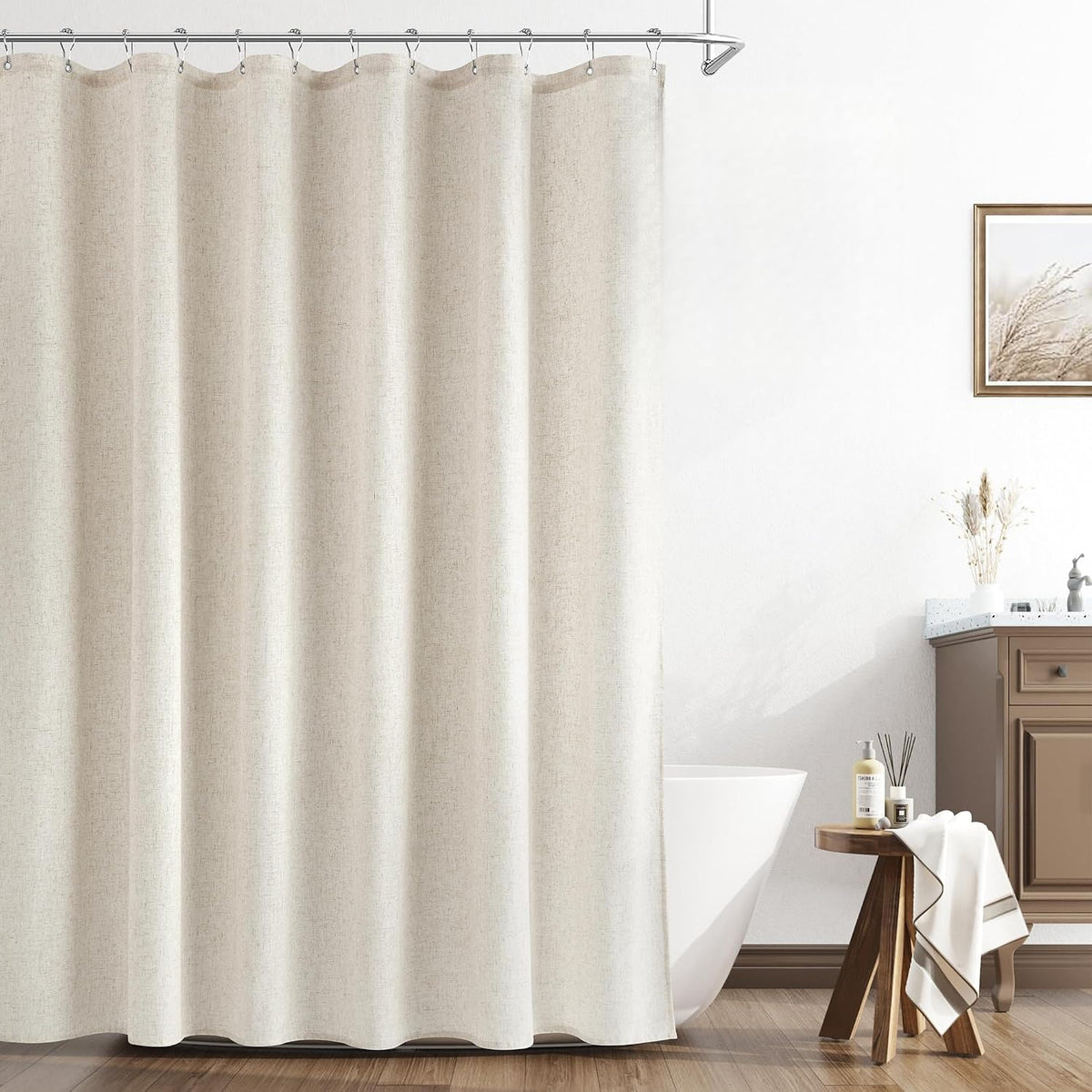 Naturoom Linen Shower Curtain 72 Inch Long for Bathroom Beige 1 Panel