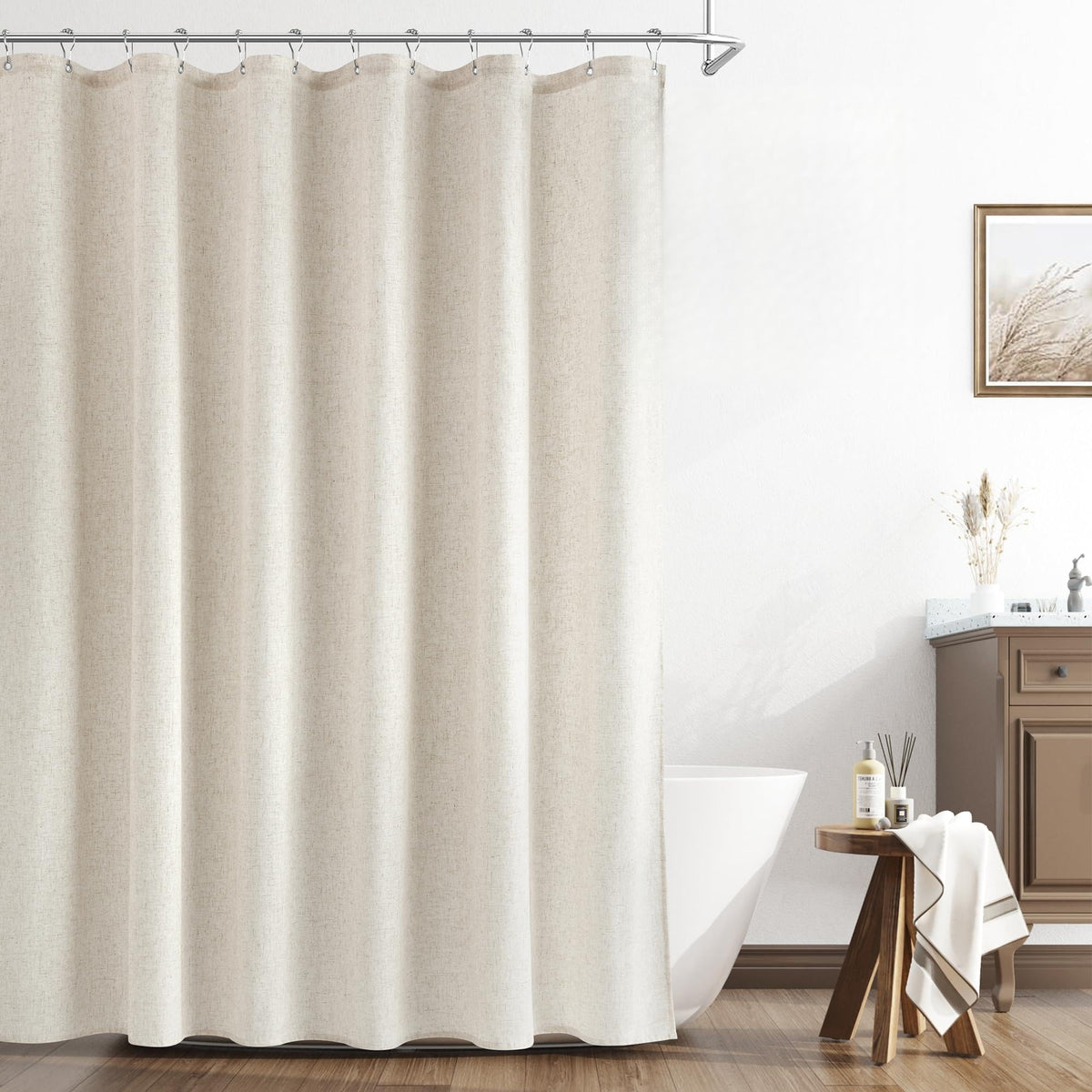 Naturoom Linen Shower Curtain 72 Inch Long for Bathroom Beige 1 Panel
