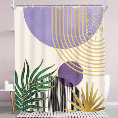 KOMLLEX Mid Century Green Boho Shower Curtain, Abstract Modern Shower Curtains for Bathroom, Plant Botanical Minimalist Leaf Arch Sun Fabric Liner Waterproof Polyester 12 Pack Hooks 60Wx72L Inches