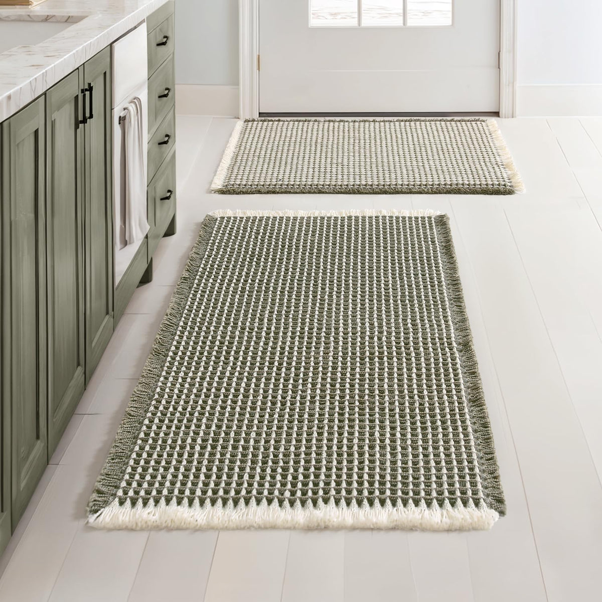MIULEE Set of 2 Waffle Bathroom Rugs Boho Bath Mat Brown 18x30 Inch