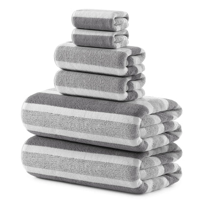 REDKISS 6-Piece Microfiber Bath Towel Set, Ultra Soft, Highly Absorbent & Quick Dry, 35x70 Inch Oversized, Light Gray Towels for Bathroom, Spa, Gym, 2 Bath 2 Hand 2 Washcloths