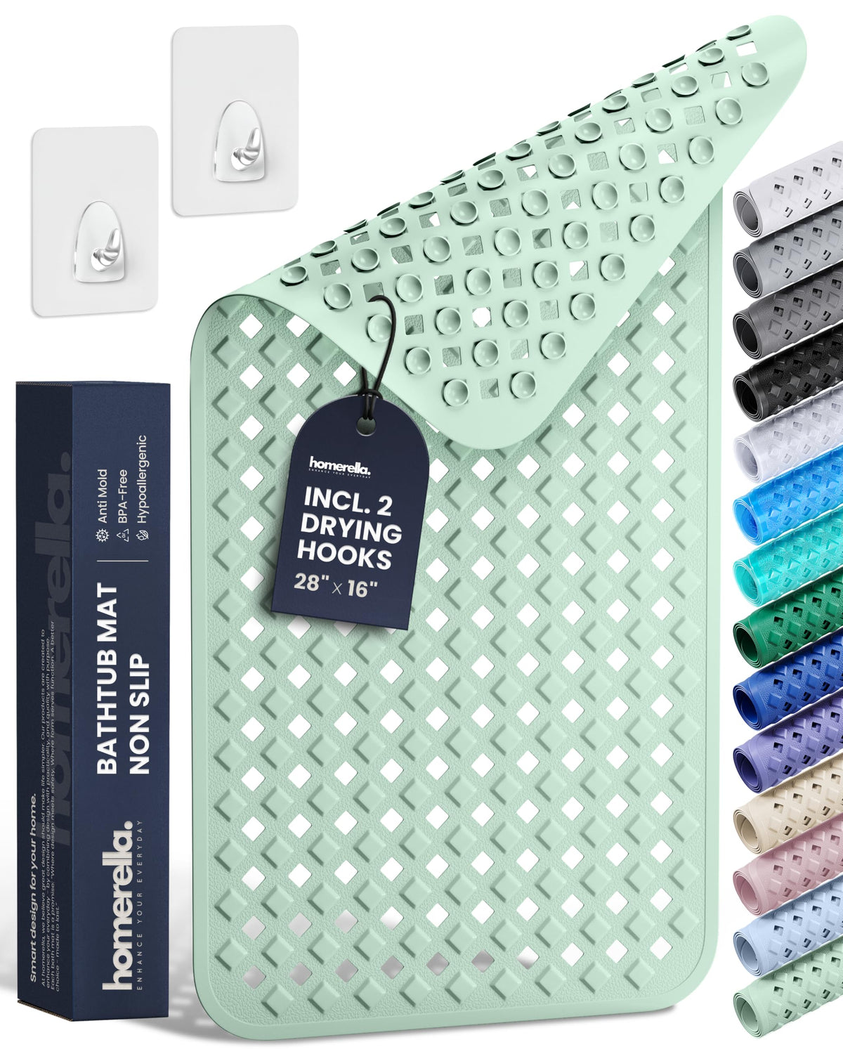 homerella Bathtub Mat Non Slip 35x16 Shower Mat Non Slip Anti Mold BPA Free