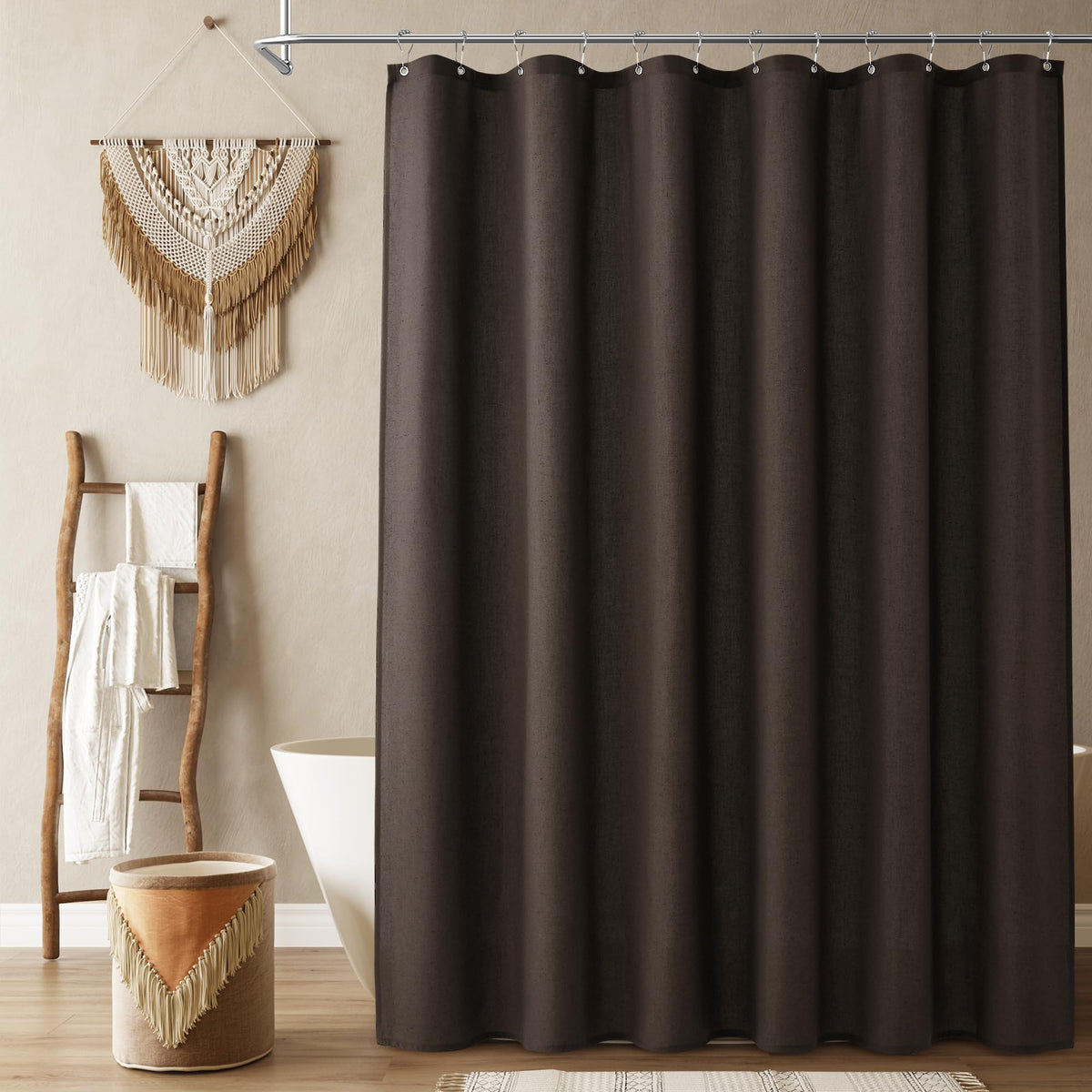 Naturoom Linen Shower Curtain 72 Inch Long for Bathroom Beige 1 Panel