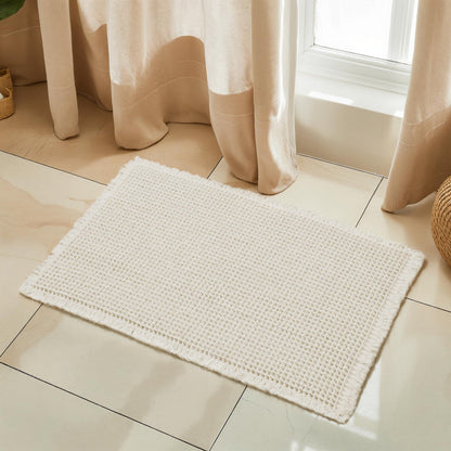 SUBRTEX Bathroom Rugs Chenille Bath Rug Soft Short Plush Bath Mat Soft Shower Mat Water Absorbent Shower Mat Quick Dry Machine Washable(White,18" x 24")