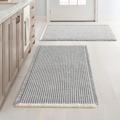 MIULEE Set of 2 Waffle Bathroom Rugs Boho Bath Mat Brown 18x30 Inch