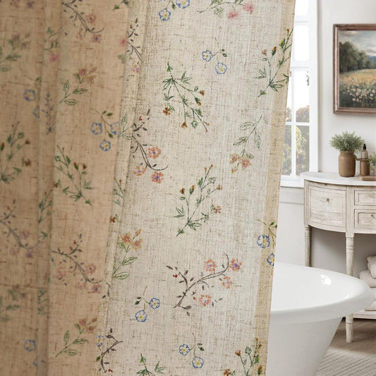 Floral Farmhouse Vintage Linen Shower Curtain French Country Decor 72Wx72H