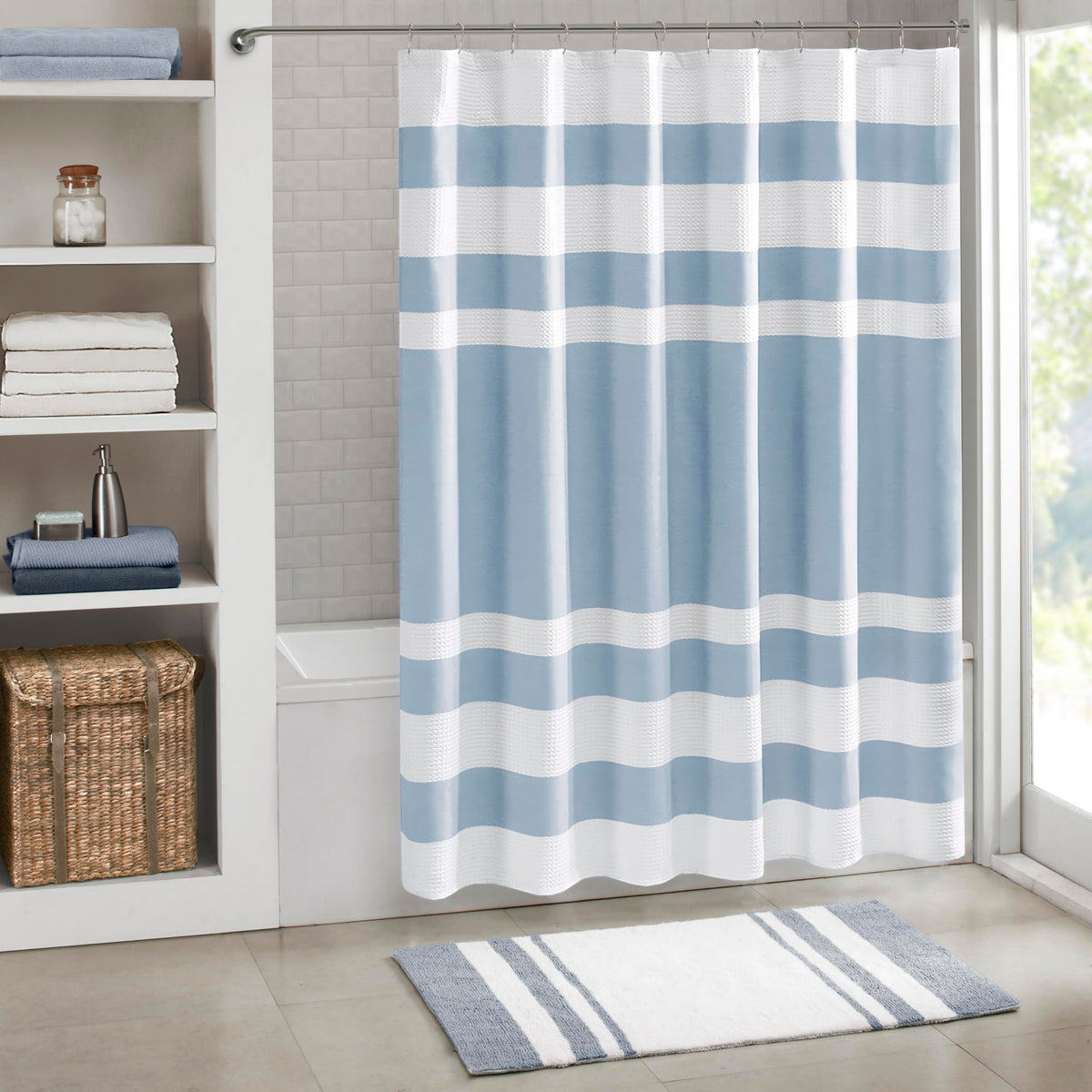 Madison Park Spa Waffle Shower Curtain for Bathroom, 72 x 72, Grey