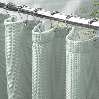AmazerBath White Shower Curtain Fabric, Waffle Shower Curtains for Bathroom, Cloth Shower Curtain Heavy Duty, Thick Bathroom Shower Curtains Hotel Quality, Premium Polyester, 72x72 Inches