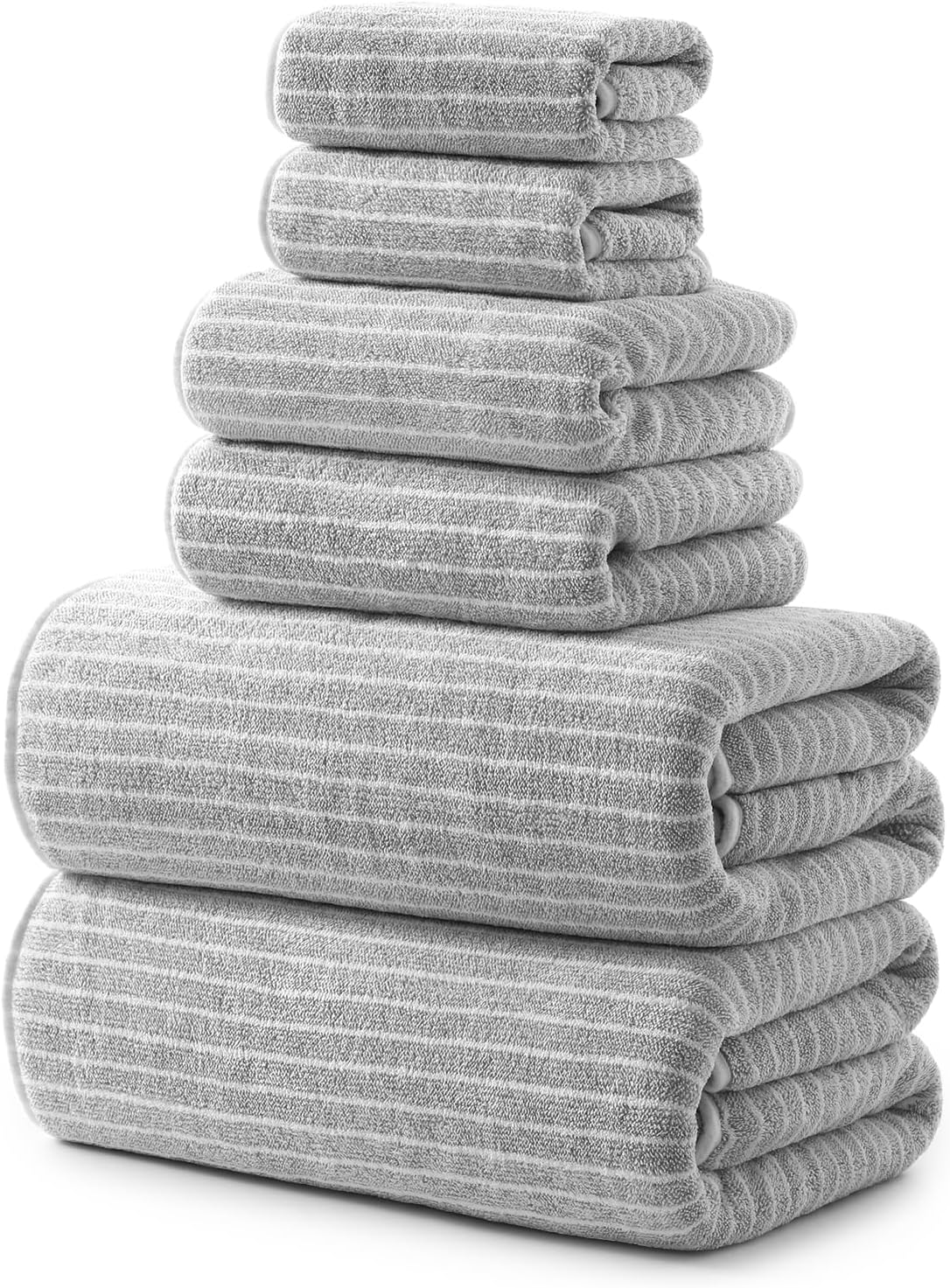 REDKISS 6-Piece Microfiber Bath Towel Set, Ultra Soft, Highly Absorbent & Quick Dry, 35x70 Inch Oversized, Light Gray Towels for Bathroom, Spa, Gym, 2 Bath 2 Hand 2 Washcloths