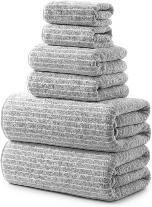 REDKISS 6-Piece Microfiber Bath Towel Set, Ultra Soft, Highly Absorbent & Quick Dry, 35x70 Inch Oversized, Light Gray Towels for Bathroom, Spa, Gym, 2 Bath 2 Hand 2 Washcloths