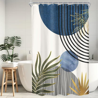KOMLLEX Mid Century Green Boho Shower Curtain, Abstract Modern Shower Curtains for Bathroom, Plant Botanical Minimalist Leaf Arch Sun Fabric Liner Waterproof Polyester 12 Pack Hooks 60Wx72L Inches