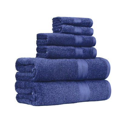 Amazon Basics 6-Piece Fade-Resistant 100% Cotton Towel Set, Soft and Absorbent, 2 Bath Towels, 2 Hand Towels, 2 Washcloths, Navy Blue