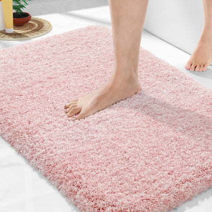 Yimobra Bathroom Rugs Non Slip Washable, Ultra Soft and Water Absorbent Bath Mats, Fluffy Shower Mat Outside, Plush Matts for Bathroom Floor/Sink, 24X17, Home Decor Accessories, Light Gray and White