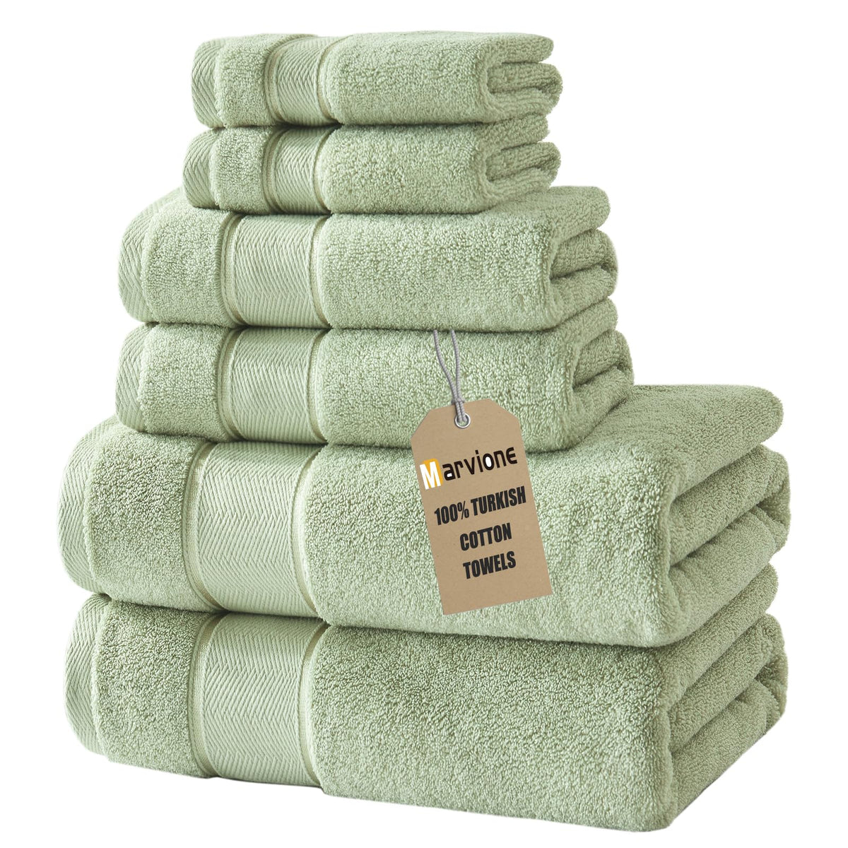 Marvione Bath Towels Set 6 Piece, 100% Turkish Cotton Luxury Towels