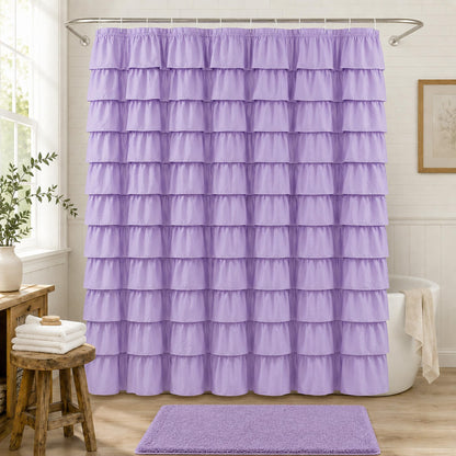 White Ruffle Shower Curtain for Bathroom,72 x 72 Inches, Farmhouse Style