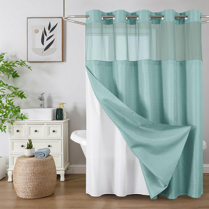Colorful Star Sage Green No Hook Waffle Shower Curtain Set, 72 x 75 Inch